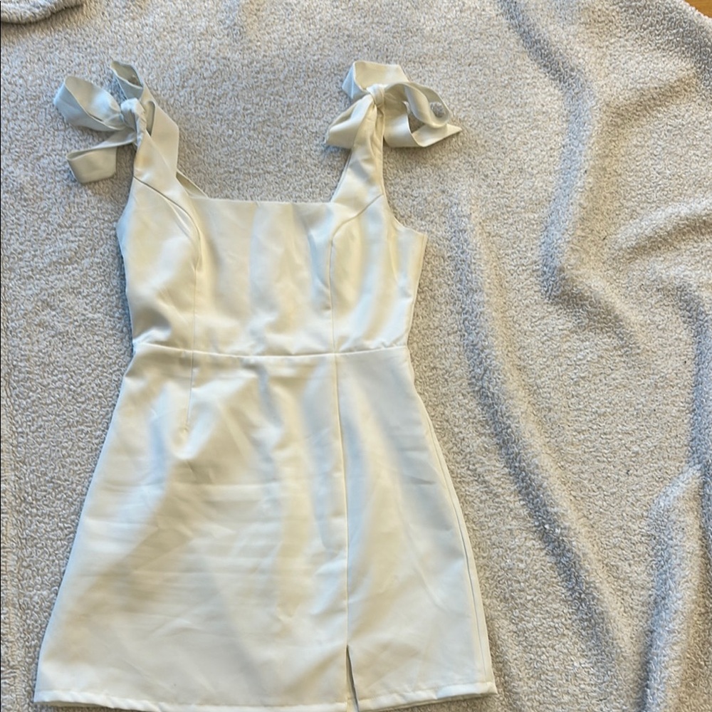 Lulu's Cream Mini Dress with Bow Straps